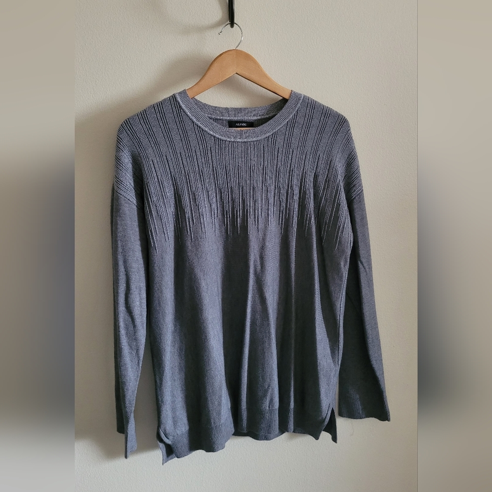 Alfani Soft Touch of Metallic Long Sleeve Crew, Women's XL, Grey & Silver